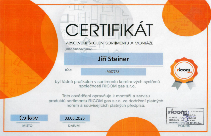 certifikát ricomgas + doplněné iČo