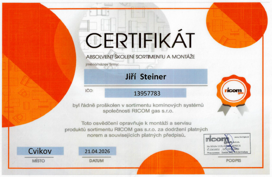 certifikát ricomgas 2026